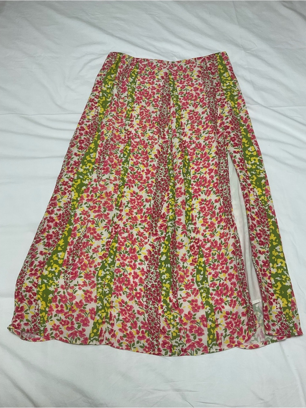 Anthropologie Pink & Green Floral Midi Skirt